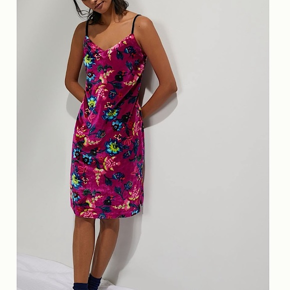Anthropologie Dresses & Skirts - Anthropologie Floral Velvet Slip Mini Dress